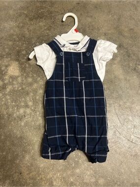 NWOT Classic Navy Plaid Romper and Collared Onesie Set - Size 3-6M Summer Spring